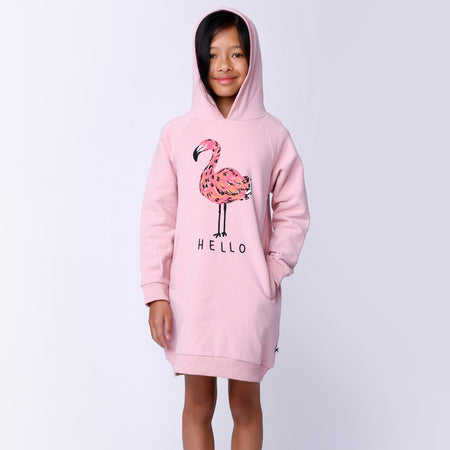Minti Hello Flamingo Furry Hoodie Dress