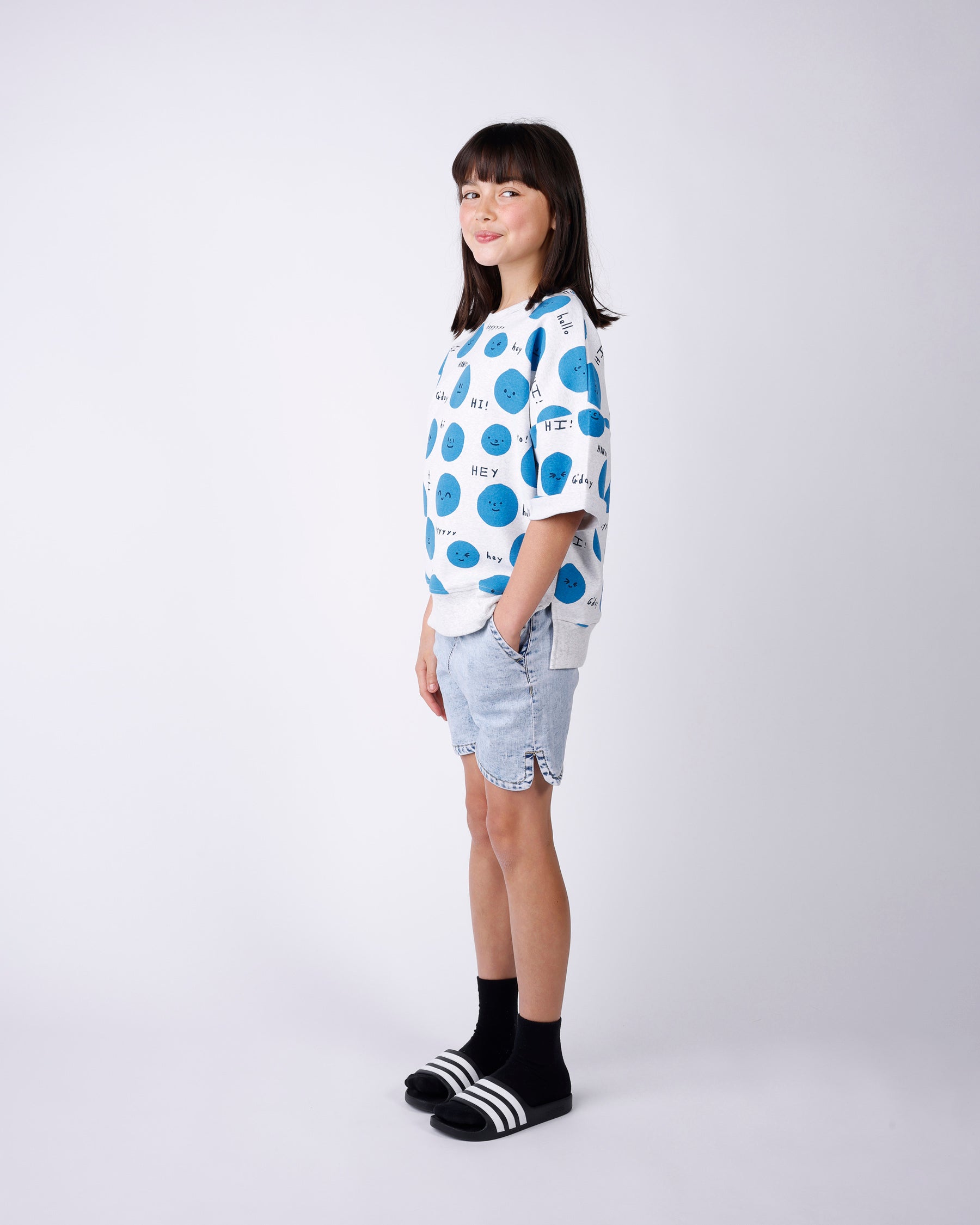 Minti Hello Faces Short Sleeve Crew